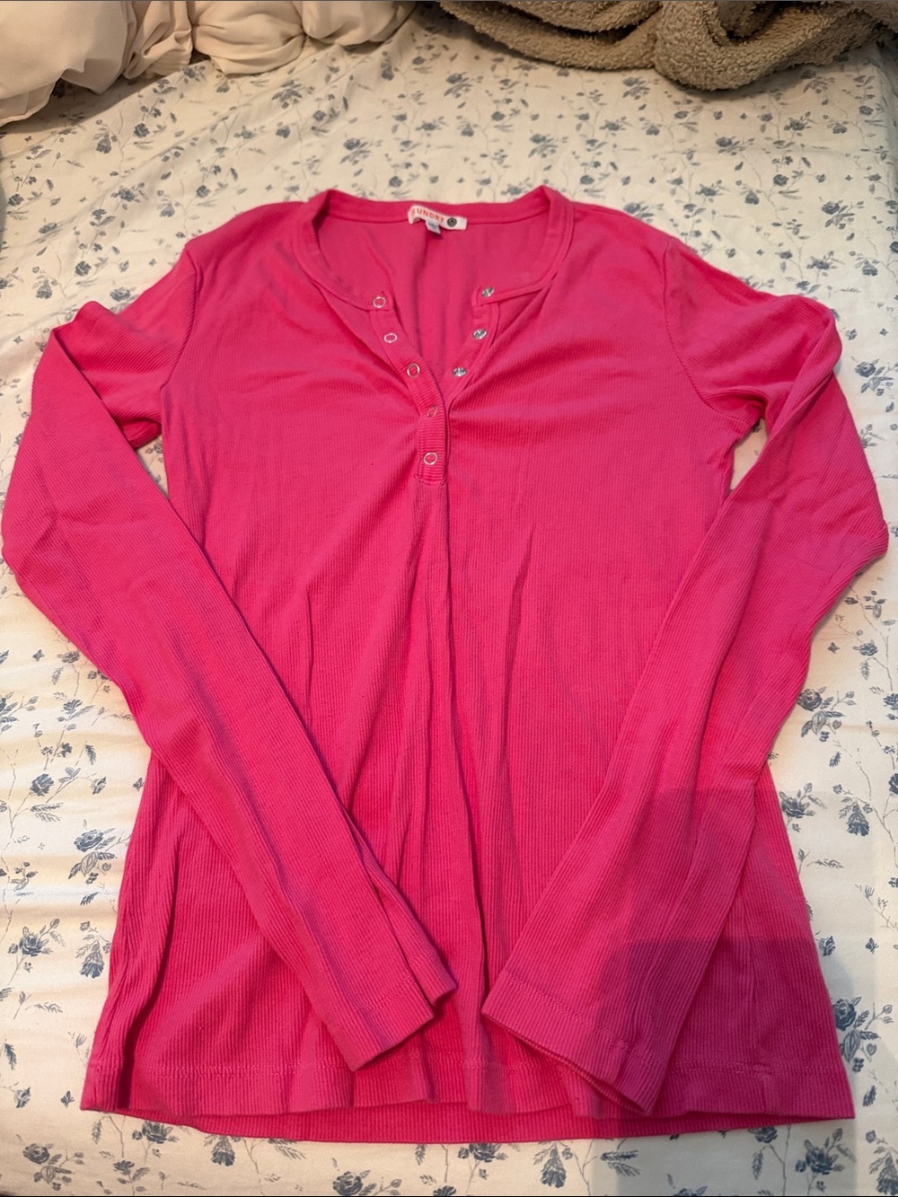 Sundry Bright Pink Long-Sleeve Henley Top